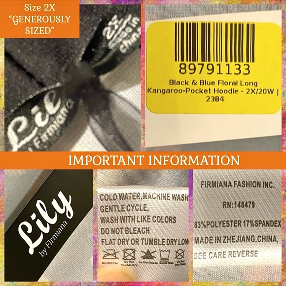 2X BLACK HOODED TUNIC/BRIGHT FLORAL PRINT(RUNS BIG)SEE MEASUREMENTS-non textured - Picture 11 of 14